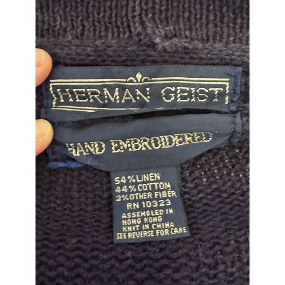 Vtg Herman Geist Embroidered Sweater Cardigan Cotton Linen Granny Cottage Medium - Picture 8 of 15
